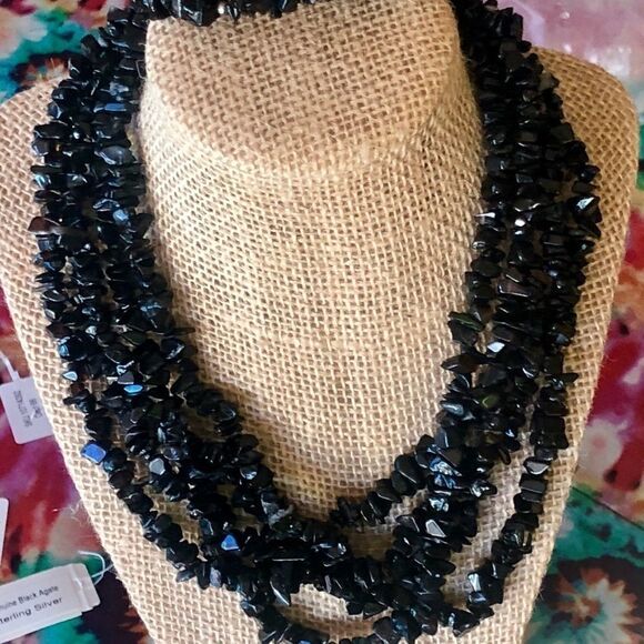 Black agate 5 strand necklace & matching bracelet - Picture 5 of 6